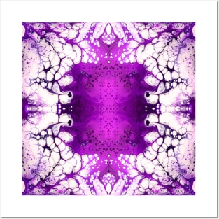 Purple/White Paint Pour Pattern Posters and Art
